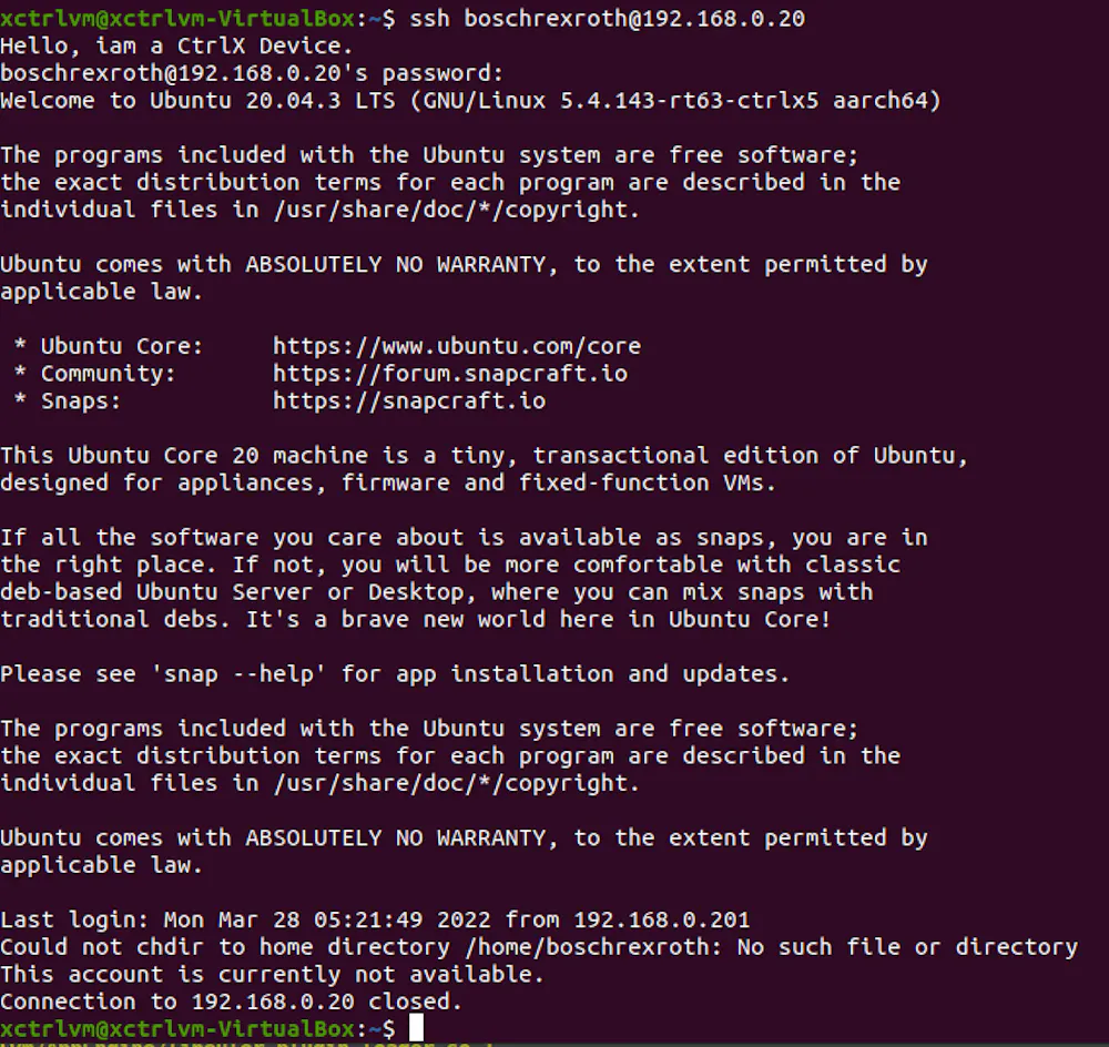 Connect ssh client to Linux xctrl OS