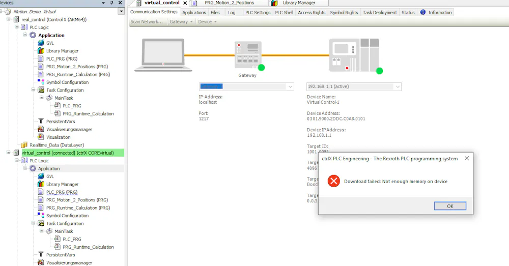 not enough memory on device when downloading to device