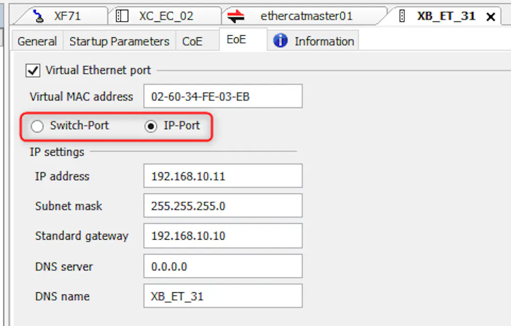 XB_ET_31 Ethernet switch port configuration with IP-Port problem