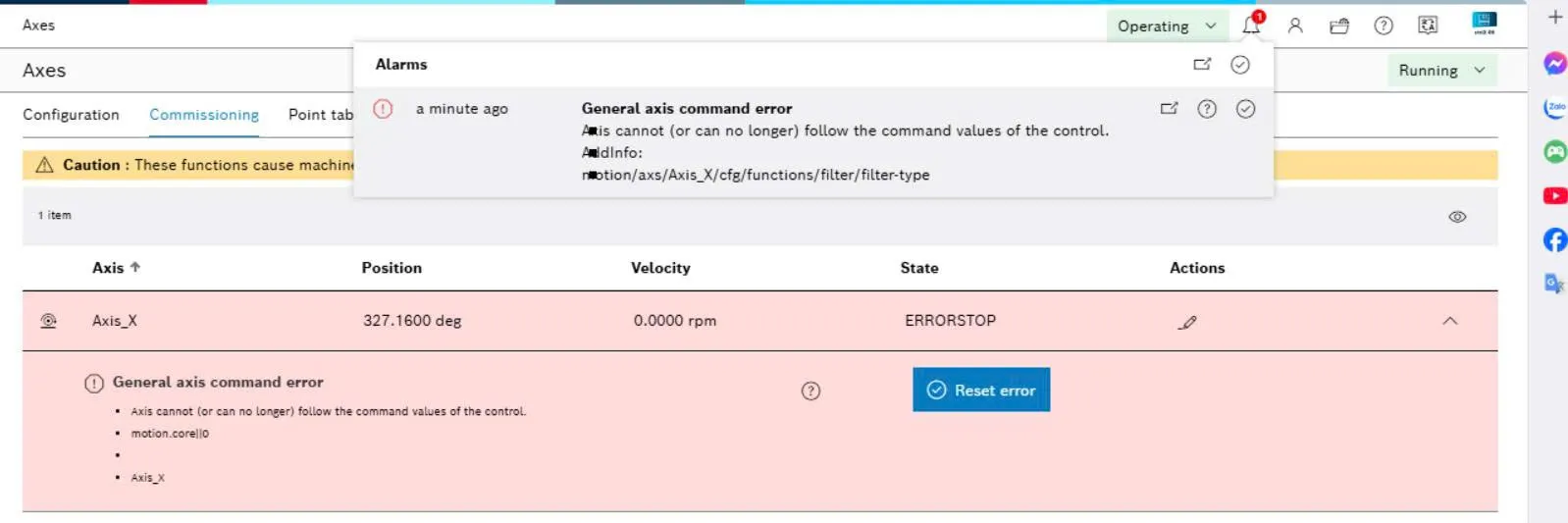 ctrlX MOTION - Axis Filter Type Missing Error