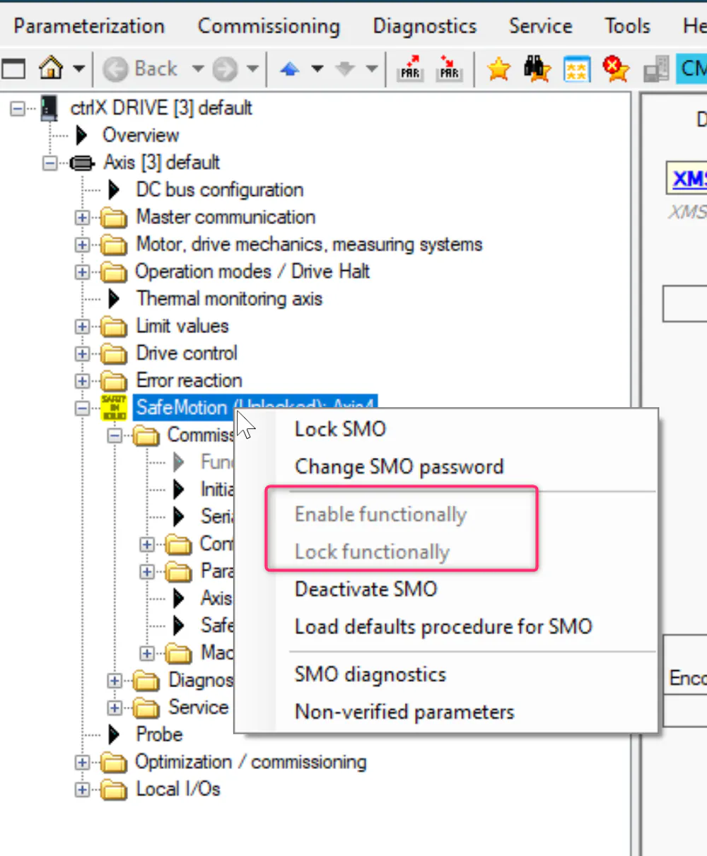 ctrlX Drive Engineering : Enable / Lock SafeMotion Functionality Menus ...