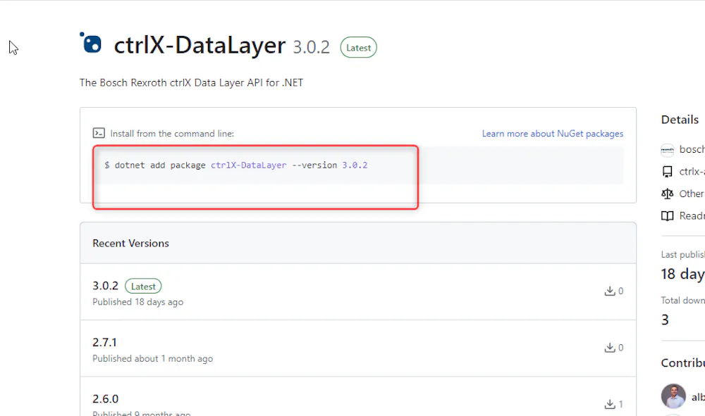 how to download the .NET nuget？（ ctrlX Data Layer API for .NET
