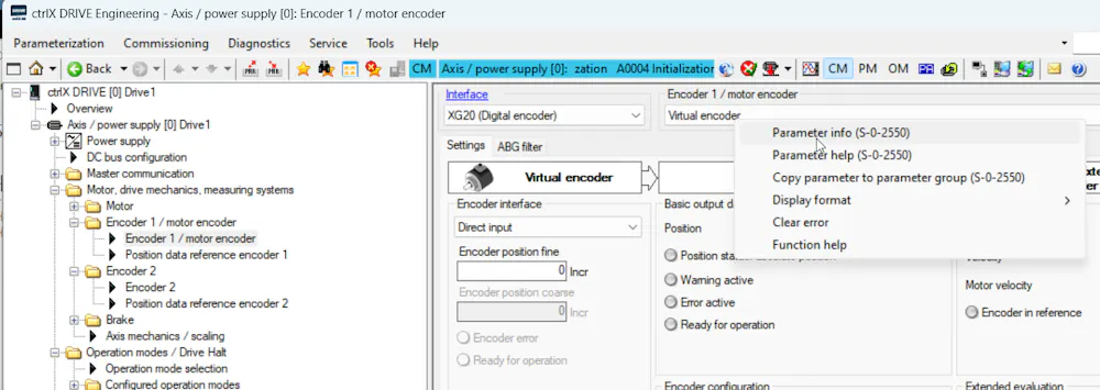 Configuring Virtual Encoder in ctrlX DRIVE