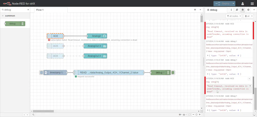Node-Red Datalayer Subscribe node with Analog Output