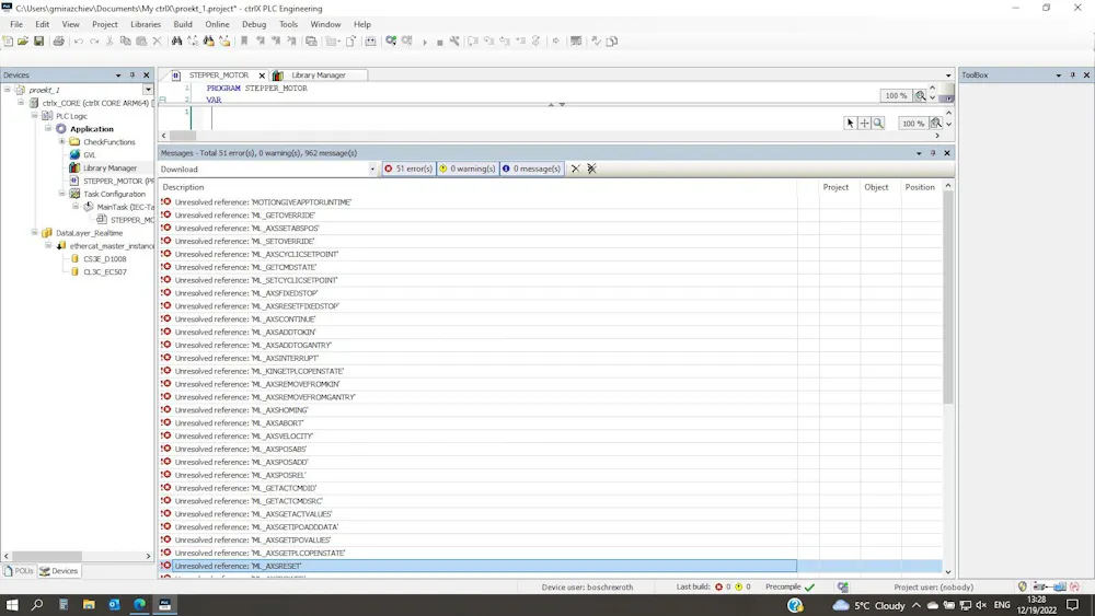 Problems with CtrlX Works and CtrlX Core