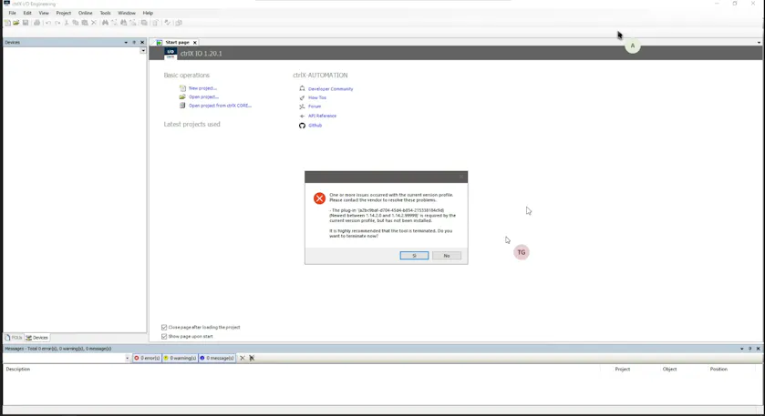 CtrlX IO Engineering 1.20.1 Error while open the tool and missing ...