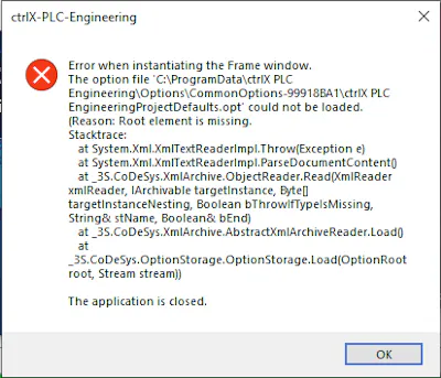 Error when starting PLC engineering