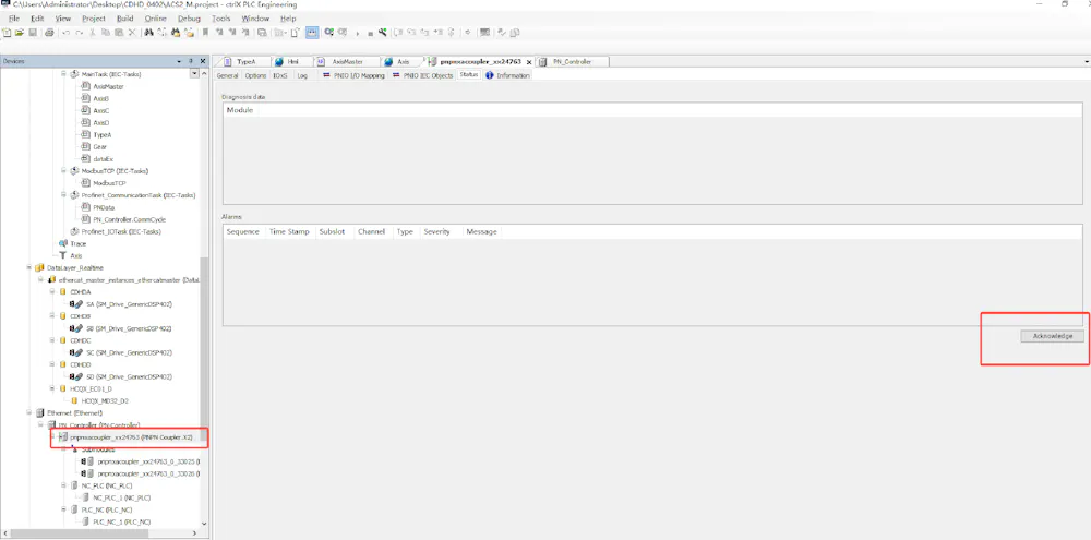 Can we control this 'Acknowledge' button through PLC program?
