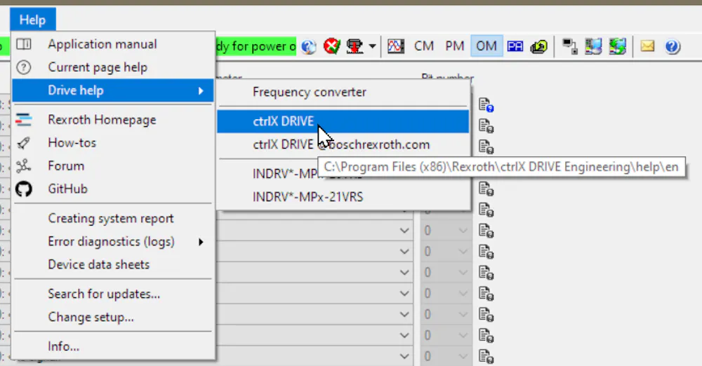 ctrlX Drive Engineering Local help file by default