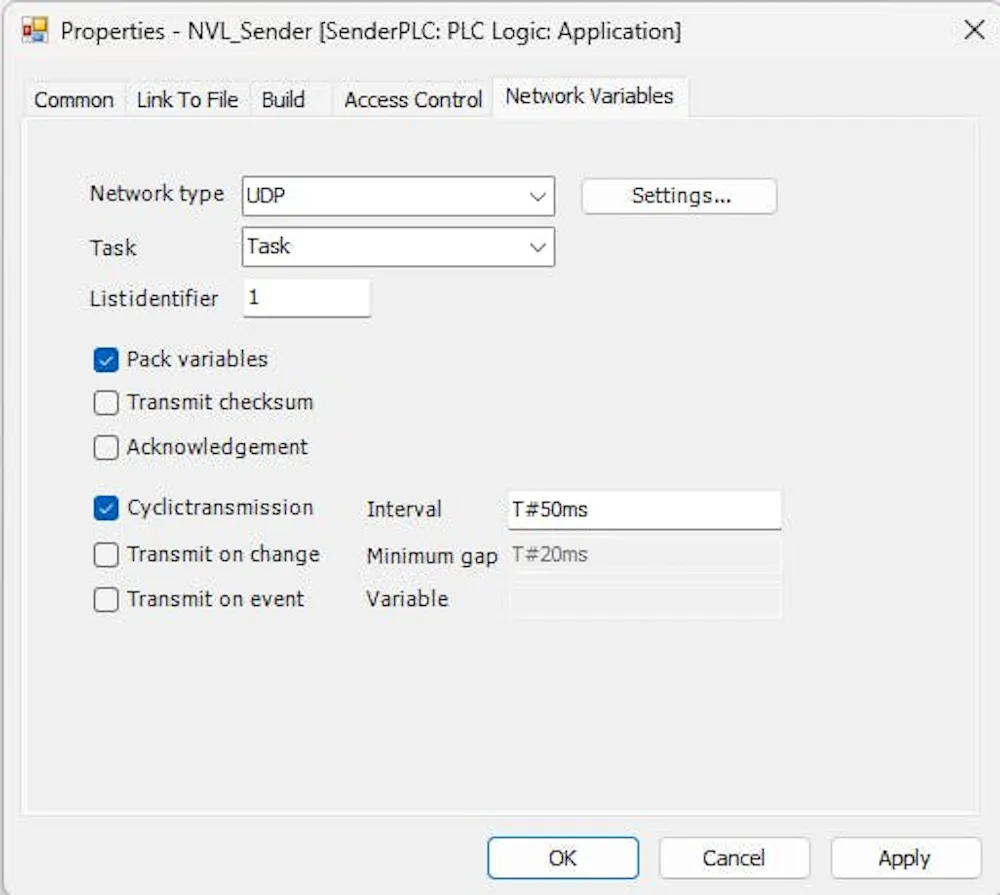 How to setup/configure Network Variable Lists between PLCs