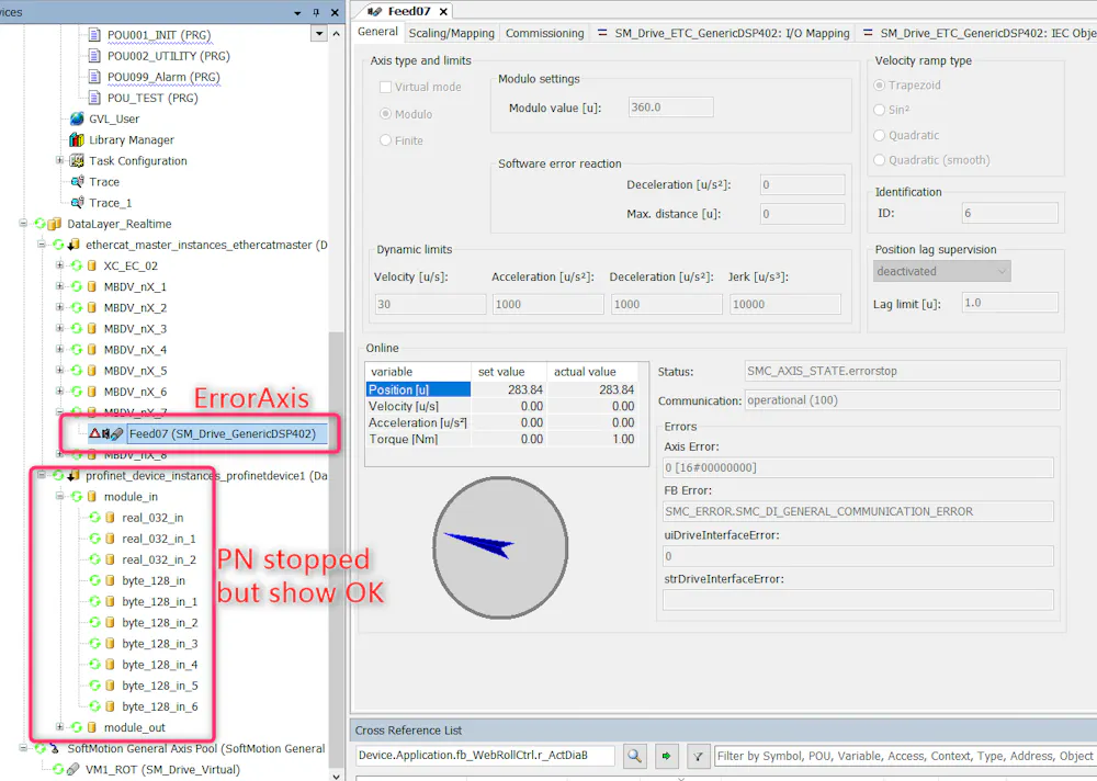 Profinet interrupt when an Axis error