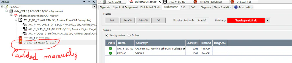 Ethercat error when new device added on the bus