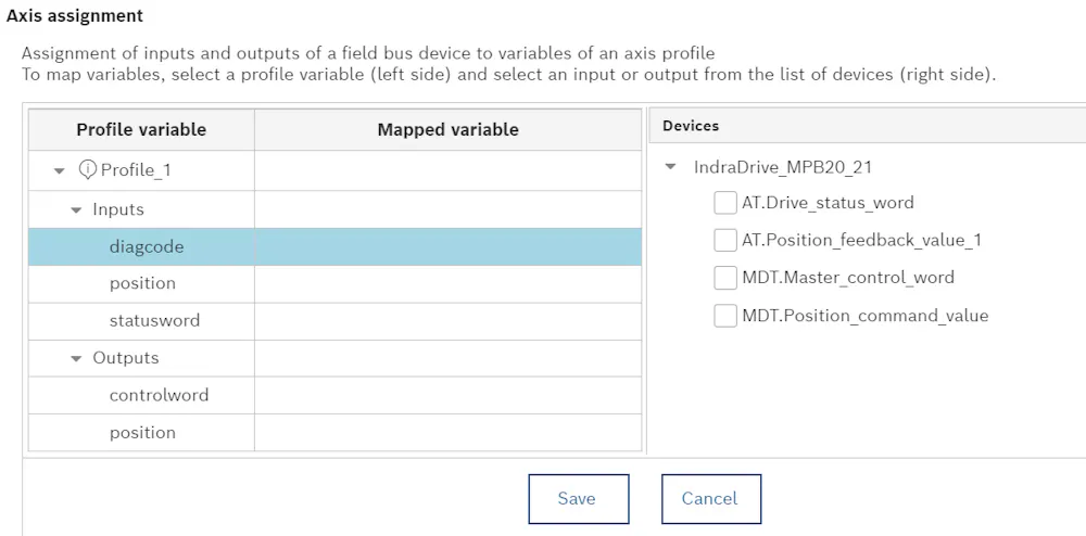 Axis assignment no diagcode