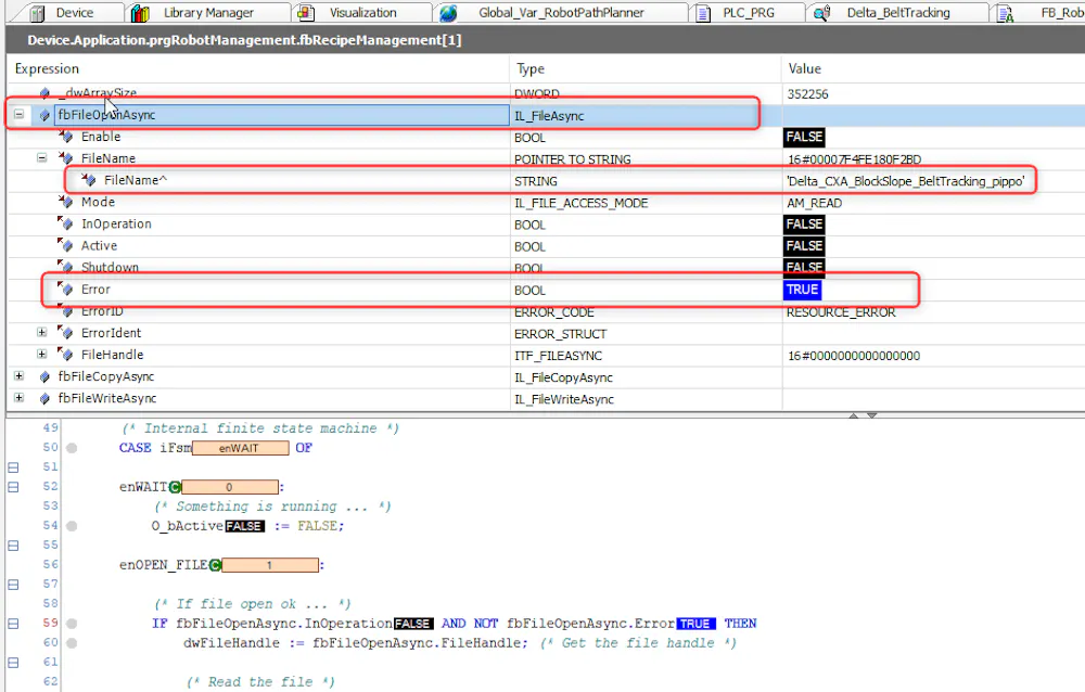 Reset warm necessary if wrong file name set on function block IL_FileAsync
