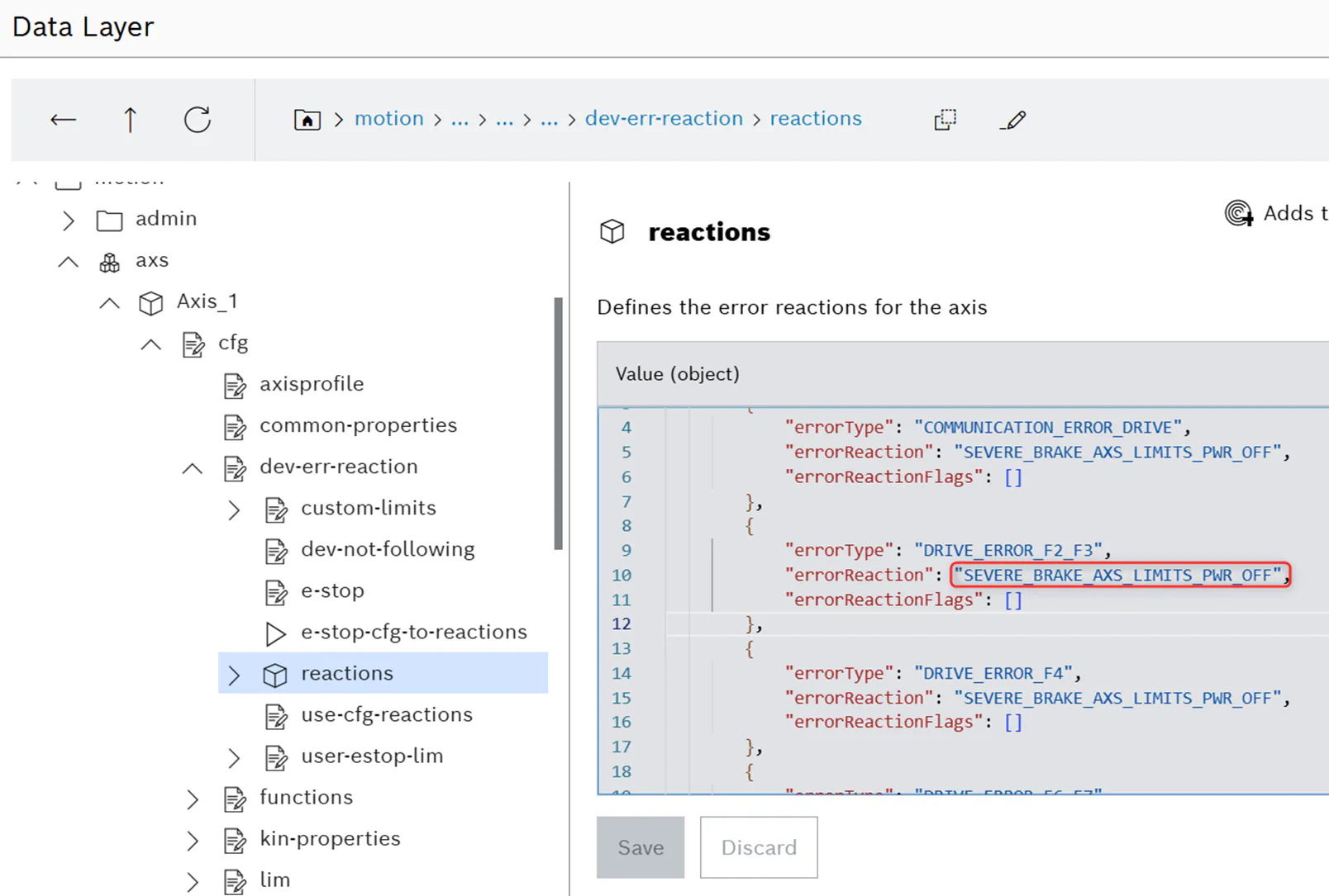 How to setup a user-defined reaction to a drive fault F2/F3 etc.