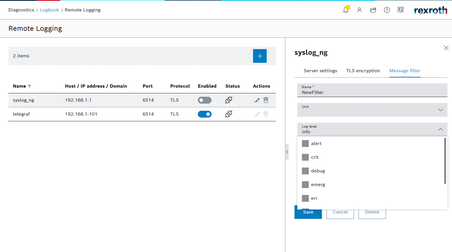 i want to know the information about the filter option in syslog