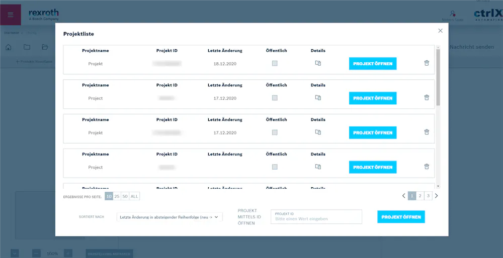 ctrlX Configurator - Management of projects